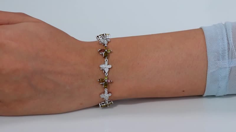 GP Trionfo Collection Multi-Tourmaline and White Zircon 4.35 ctw Bracelet in Rhodium Over Sterling Silver (6.50-8.50In)