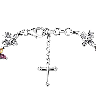 GP Trionfo Collection Multi-Tourmaline and White Zircon 4.35 ctw Bracelet in Rhodium Over Sterling Silver (6.50-8.50In)
