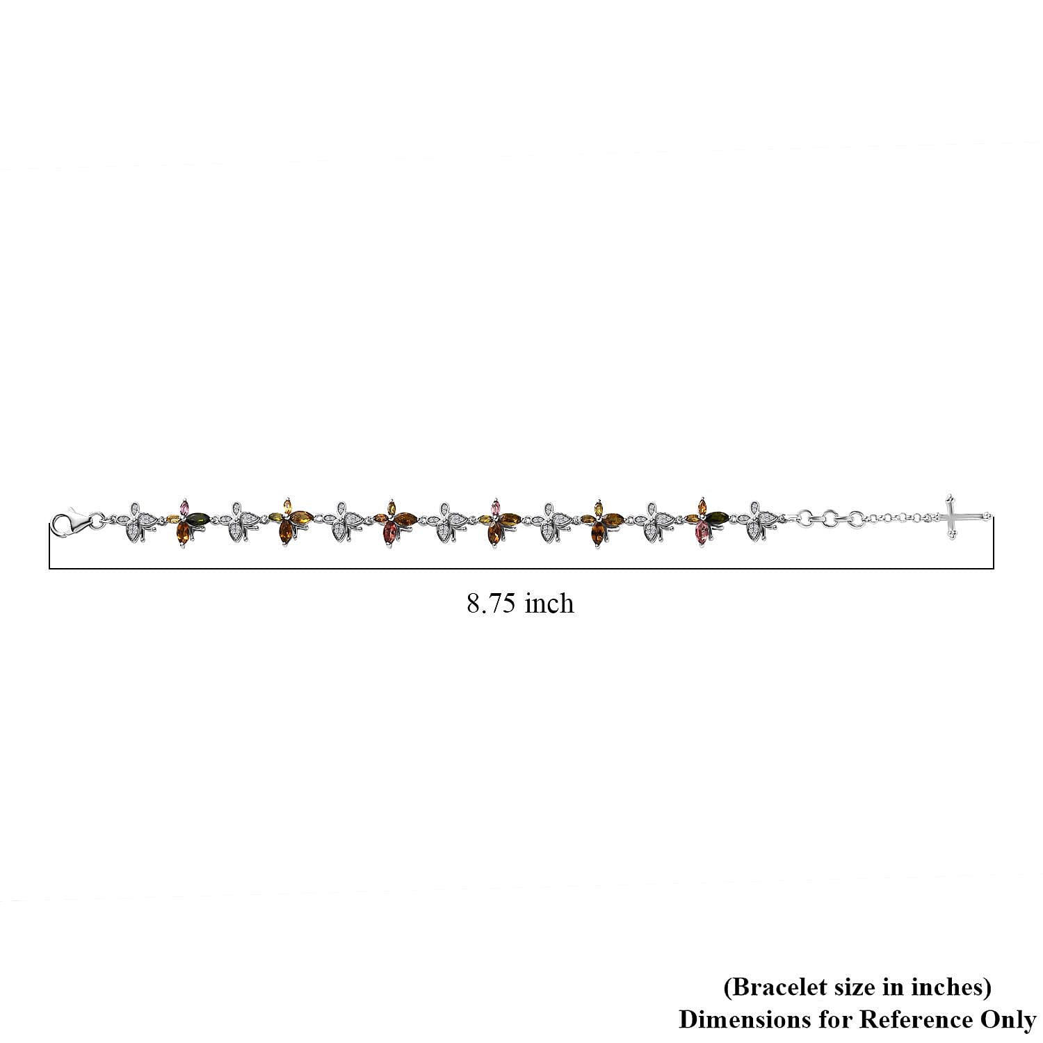GP Trionfo Collection Multi-Tourmaline and White Zircon 4.35 ctw Bracelet in Rhodium Over Sterling Silver (6.50-8.50In)