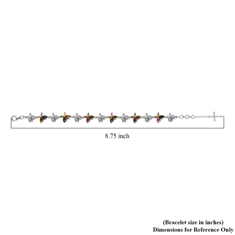 GP Trionfo Collection Multi-Tourmaline and White Zircon 4.35 ctw Bracelet in Rhodium Over Sterling Silver (6.50-8.50In)