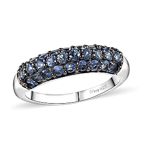 Ceylon Blue Sapphire 1.15 ctw Band Ring in Rhodium Over Sterling Silver (Size 8.0)