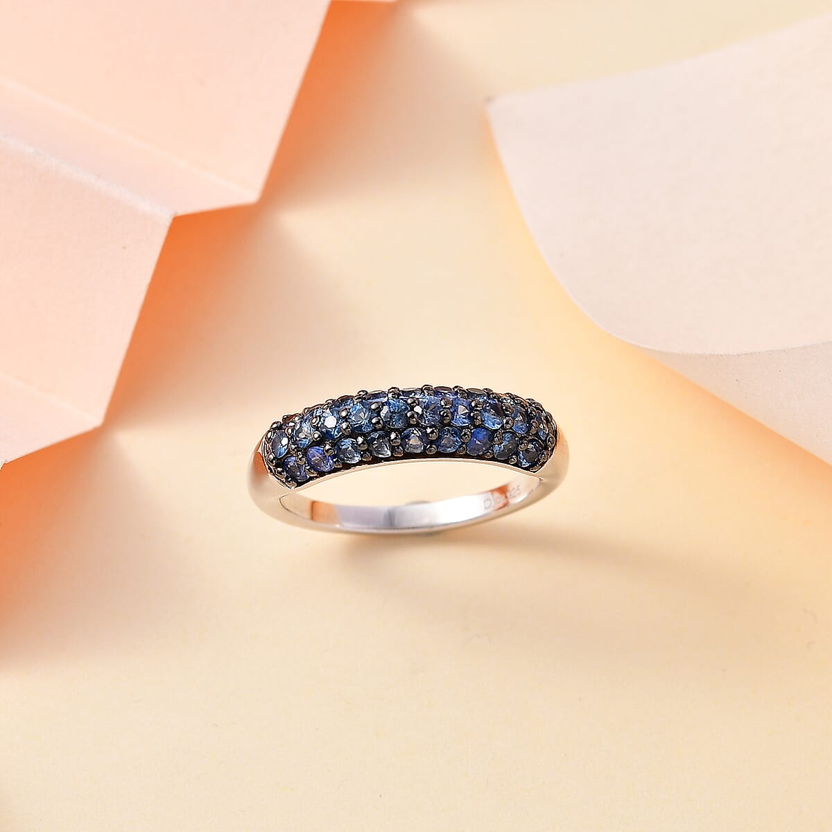 Ceylon Blue Sapphire 1.15 ctw Band Ring in Rhodium Over Sterling Silver (Size 8.0) image number 1