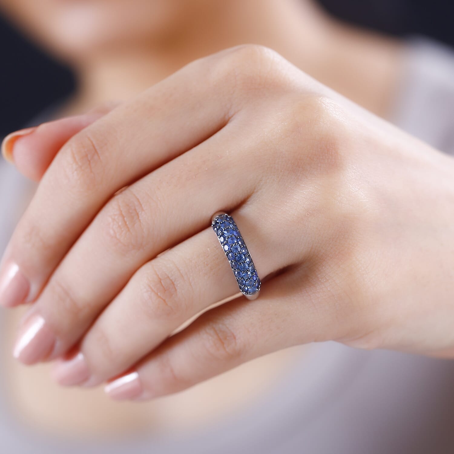 Buy Ceylon Blue Sapphire 1.15 ctw Band Ring in Rhodium Over Buy Ceylon Blue Sapphire 1.15 ctw Band Ring in Rhodium Over