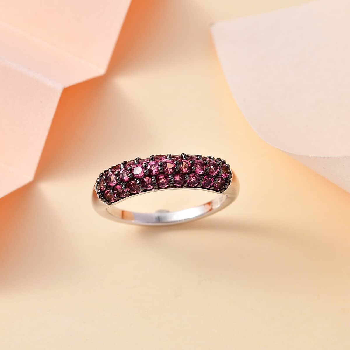 Ouro Fino Rubellite 1.10 ctw Band Ring in Rhodium Over Sterling Silver (Size 6.0) image number 1