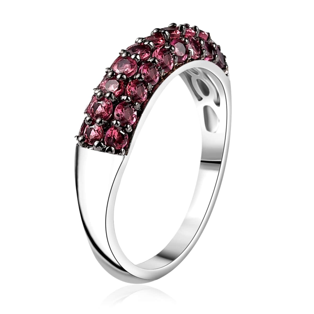 Ouro Fino Rubellite 1.10 ctw Band Ring in Rhodium Over Sterling Silver (Size 6.0) image number 3