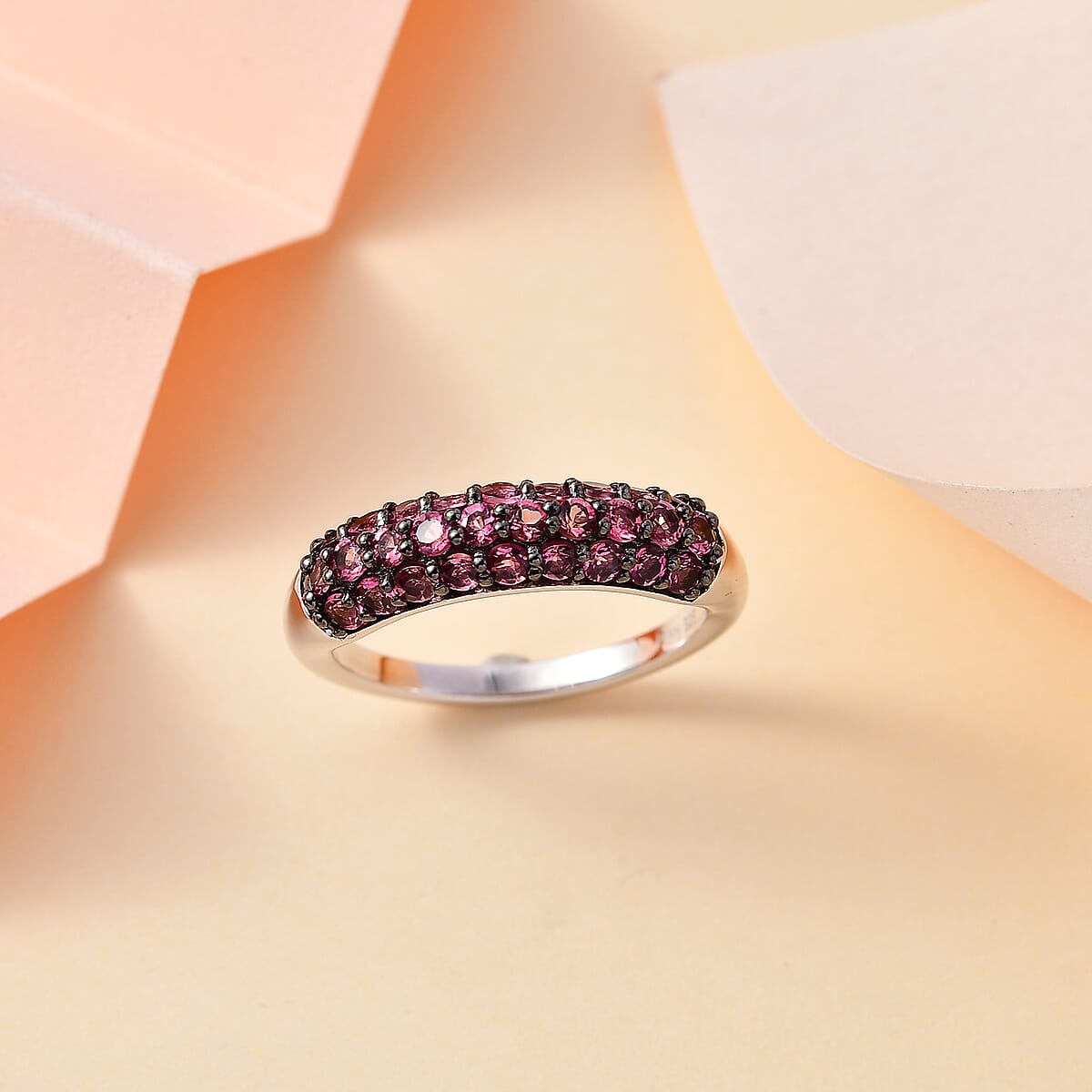 D'Joy Ouro Fino Rubellite 1.10 ctw Band Ring in Rhodium Over Sterling Silver (Size 8.0) image number 1