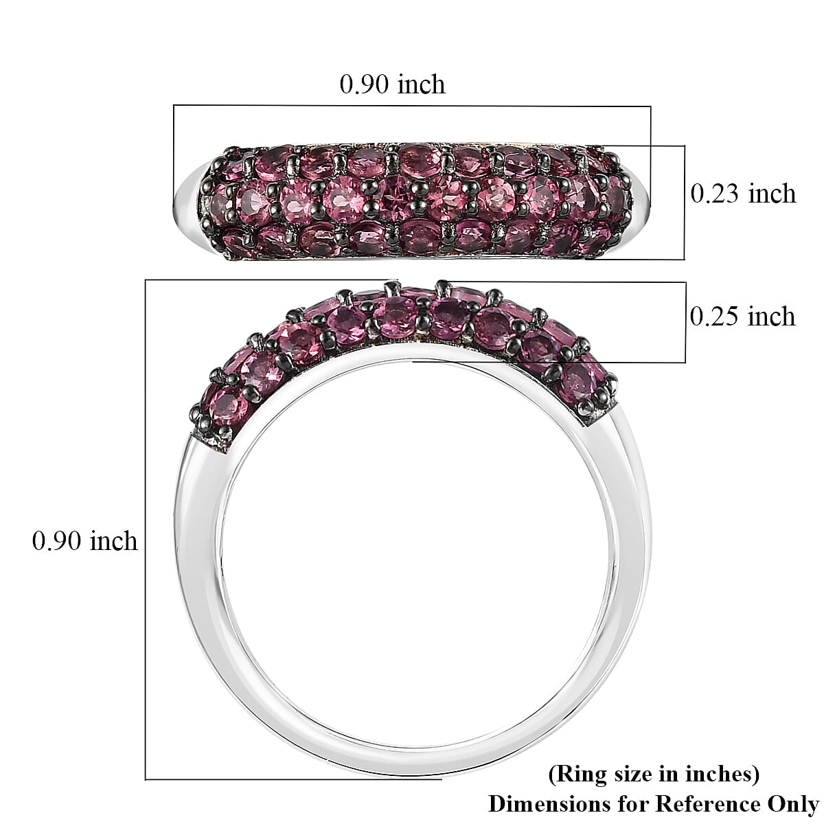D'Joy Ouro Fino Rubellite 1.10 ctw Band Ring in Rhodium Over Sterling Silver (Size 8.0) image number 5