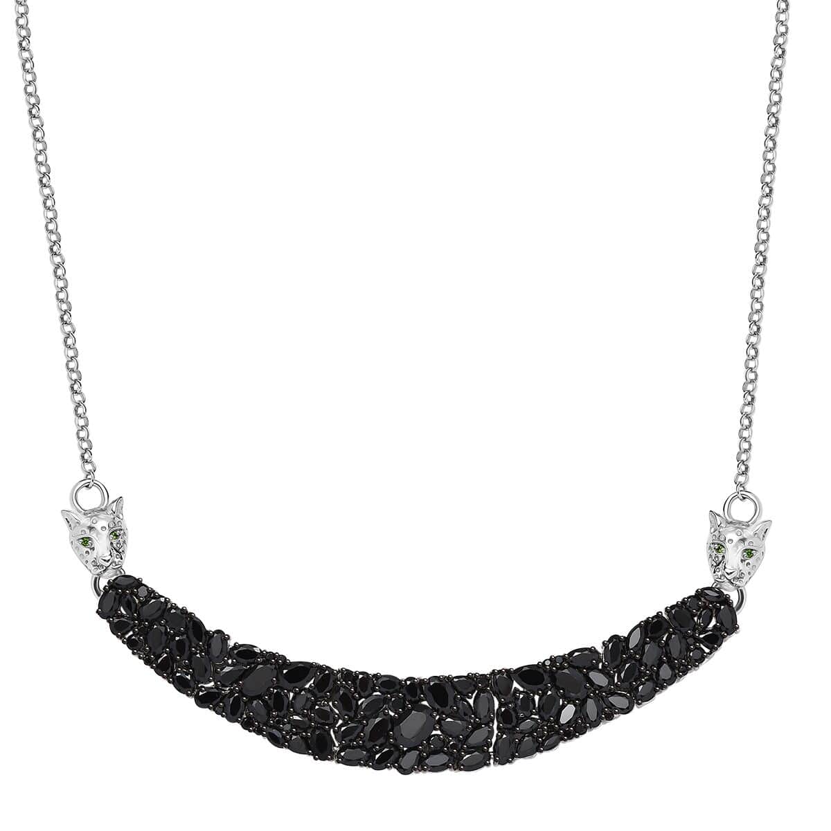 Thai Black Spinel and Chrome Diopside 20.35 ctw Panther Necklace 18 Inches in Rhodium Over Sterling Silver  image number 0