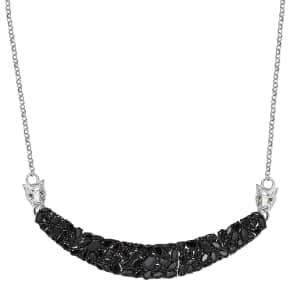 Thai Black Spinel and Chrome Diopside 20.35 ctw Panther Necklace 18 Inches in Rhodium Over Sterling Silver 