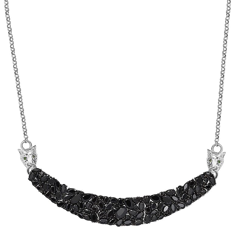 D'Joy Thai Black Spinel and Chrome Diopside 20.35 ctw Panther Necklace 18 Inches in Rhodium Over Sterling Silver 
