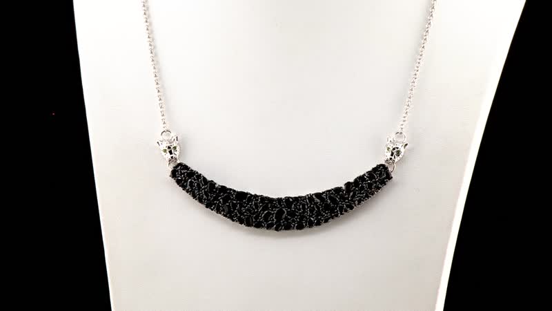 D'Joy Thai Black Spinel and Chrome Diopside 20.35 ctw Panther Necklace 18 Inches in Rhodium Over Sterling Silver