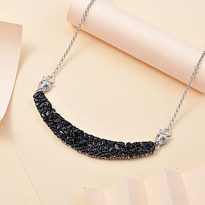 D'Joy Thai Black Spinel and Chrome Diopside 20.35 ctw Panther Necklace 18 Inches in Rhodium Over Sterling Silver 