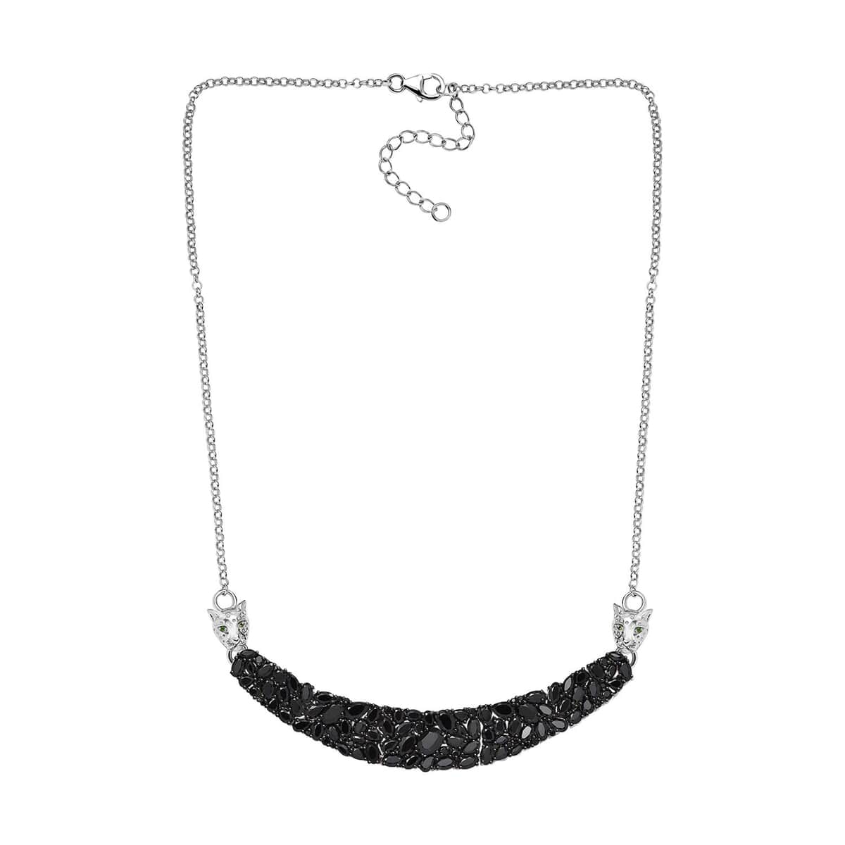 Thai Black Spinel and Chrome Diopside 20.35 ctw Panther Necklace 18 Inches in Rhodium Over Sterling Silver  image number 3