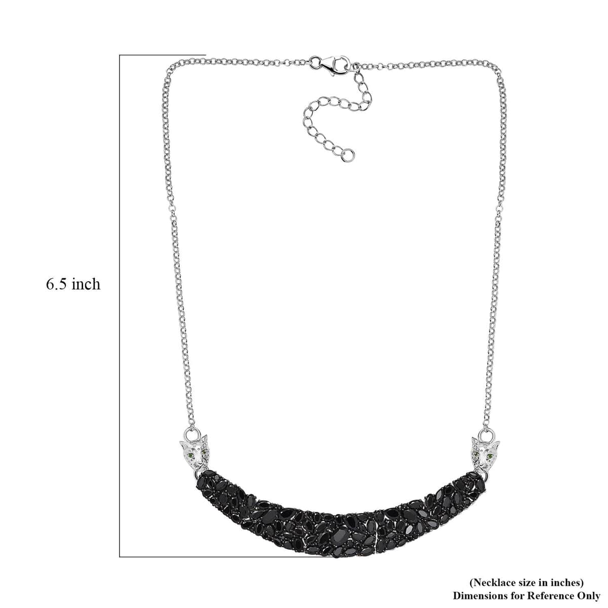 Thai Black Spinel and Chrome Diopside 20.35 ctw Panther Necklace 18 Inches in Rhodium Over Sterling Silver  image number 5