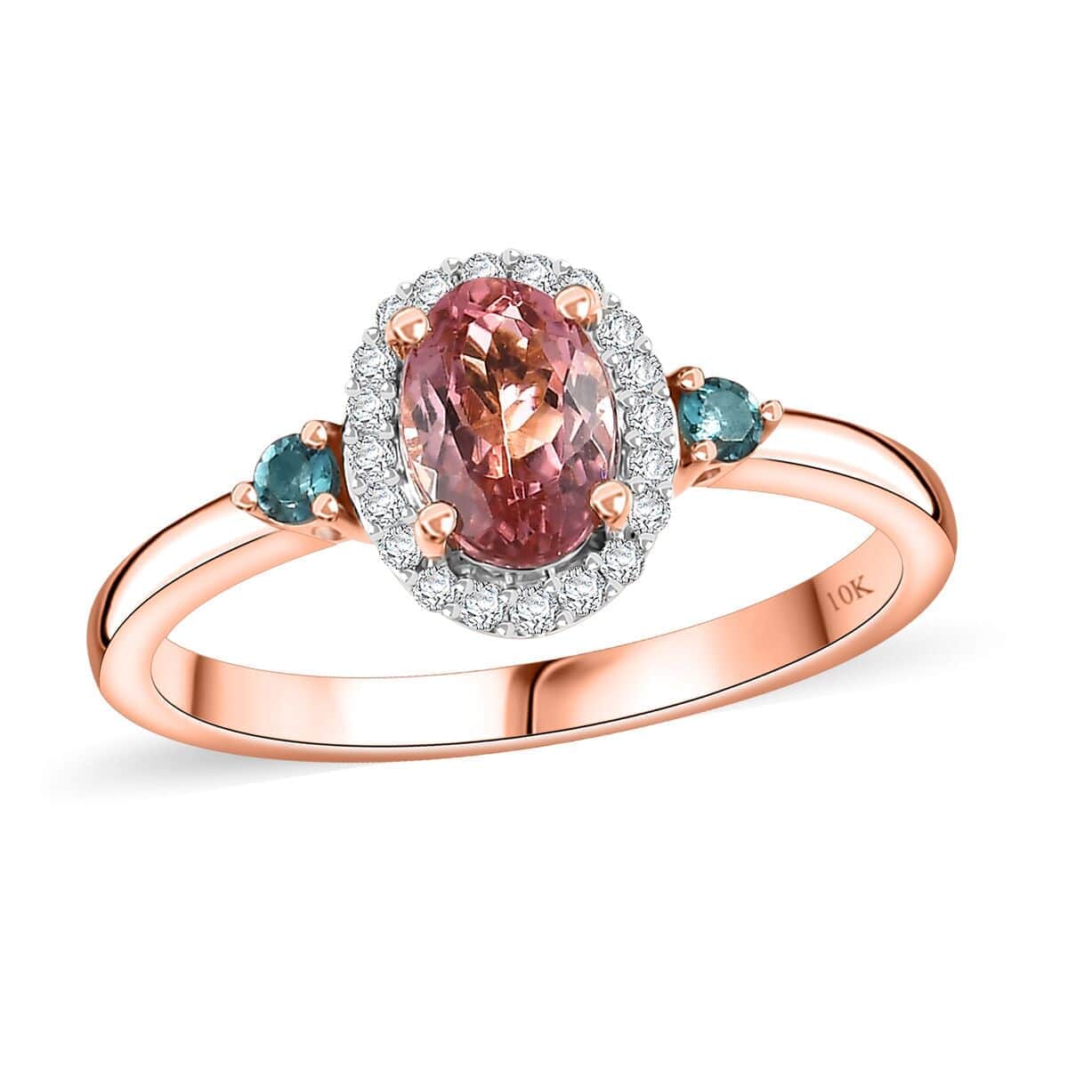 Premium Blush Tourmaline and Lagoon Tourmaline, G-H I2 Diamond 1.00 ctw Heart Ring in 10K Rose Gold (Size 10.0) image number 0