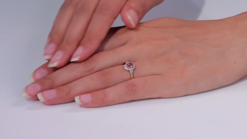10K Rose Gold Premium Blush Tourmaline, Lagoon Tourmaline, Diamond (G-H, I2) Halo Ring (Size 10.0) 1.00 ctw