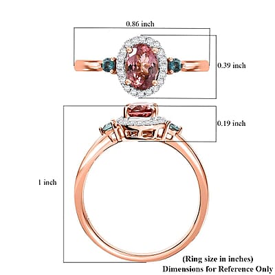 Premium Blush Tourmaline and Lagoon Tourmaline, G-H I2 Diamond 1.00 ctw Ring in 10K Rose Gold (Size 10.0)