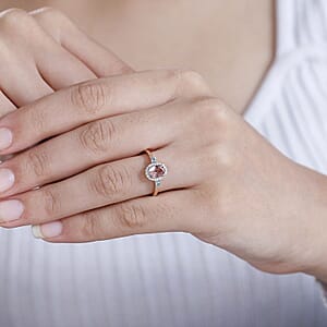 Premium Blush Tourmaline and Lagoon Tourmaline, G-H I2 Diamond 1.00 ctw Ring in 10K Rose Gold (Size 7.0)