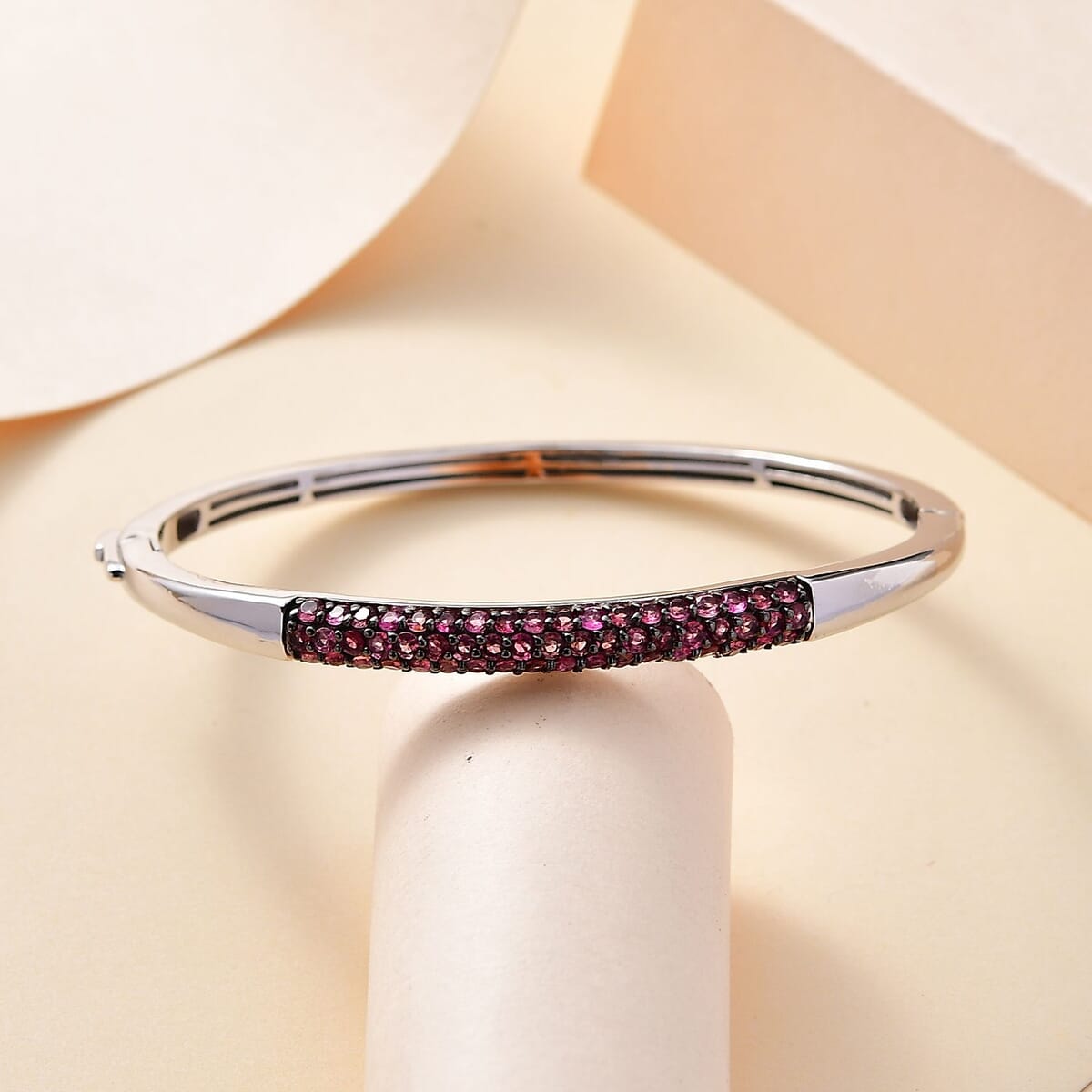 Ouro Fino Rubellite 1.90 ctw Bangle Bracelet in Rhodium Over Sterling Silver (6.50 In) image number 1