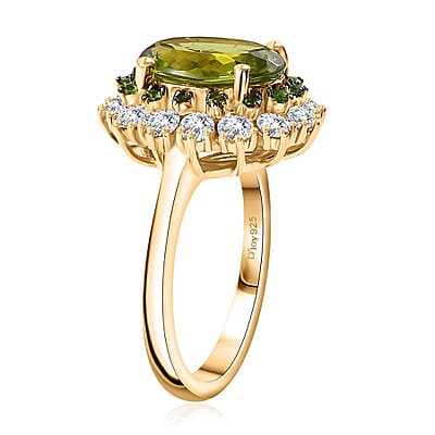 Hebei Peridot and Multi Gemstone 5.15 ctw Chrysanthemum Flower Ring in 18K Vermeil Yellow Gold Over Sterling Silver (Size 10.0)
