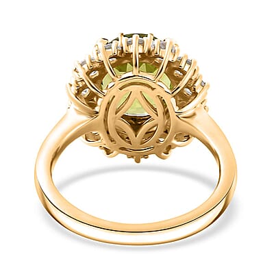 Hebei Peridot and Multi Gemstone 5.15 ctw Chrysanthemum Flower Ring in 18K Vermeil Yellow Gold Over Sterling Silver (Size 10.0)