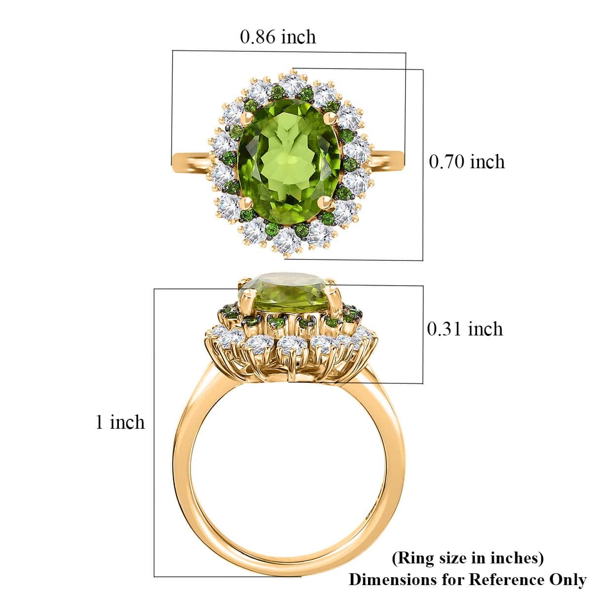 Hebei Peridot and Multi Gemstone 5.15 ctw Chrysanthemum Flower Ring in 18K Vermeil Yellow Gold Over Sterling Silver (Size 10.0) image number 5