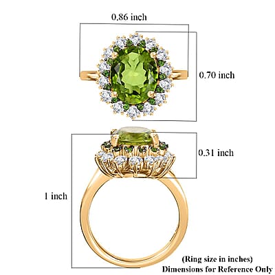 Hebei Peridot and Multi Gemstone 5.15 ctw Chrysanthemum Flower Ring in 18K Vermeil Yellow Gold Over Sterling Silver (Size 10.0)