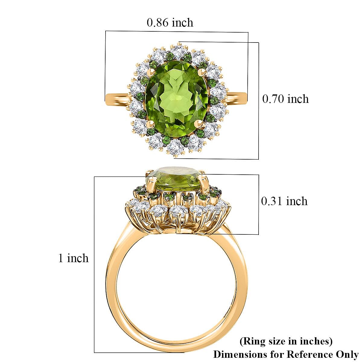 Hebei Peridot and Multi Gemstone 5.15 ctw Chrysanthemum Flower Ring in 18K Vermeil Yellow Gold Over Sterling Silver (Size 8.0) image number 5