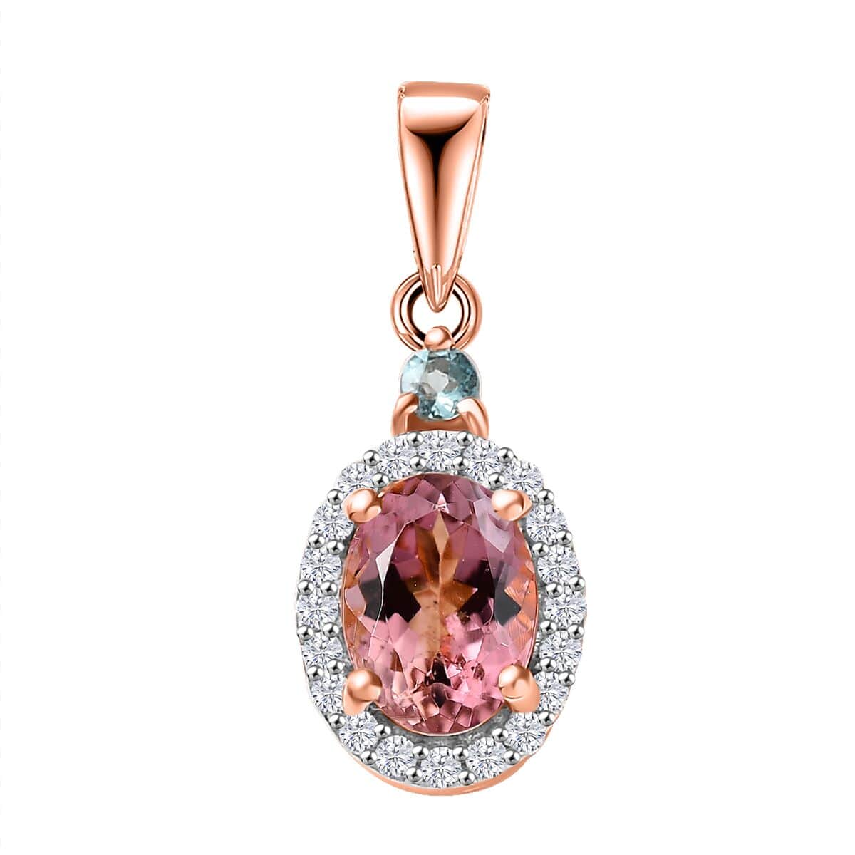 Premium Blush Tourmaline, Lagoon Tourmaline and G-H I2 Diamond 1.00 ctw Heart Pendant in 10K Rose Gold image number 0