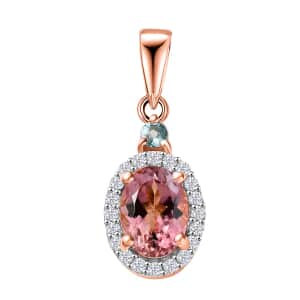 Premium Blush Tourmaline, Lagoon Tourmaline and G-H I2 Diamond 1.00 ctw Heart Pendant in 10K Rose Gold