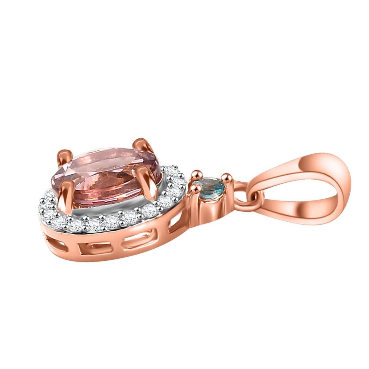 Premium Blush Tourmaline, Lagoon Tourmaline and G-H I2 Diamond 1.00 ctw Heart Pendant in 10K Rose Gold image number 3