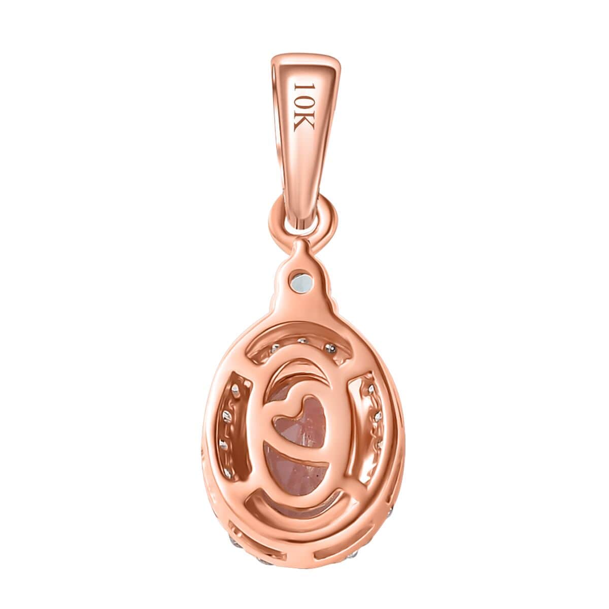 Premium Blush Tourmaline, Lagoon Tourmaline and G-H I2 Diamond 1.00 ctw Heart Pendant in 10K Rose Gold image number 4