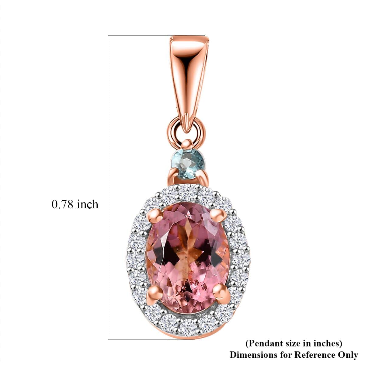 Premium Blush Tourmaline, Lagoon Tourmaline and G-H I2 Diamond 1.00 ctw Heart Pendant in 10K Rose Gold image number 5