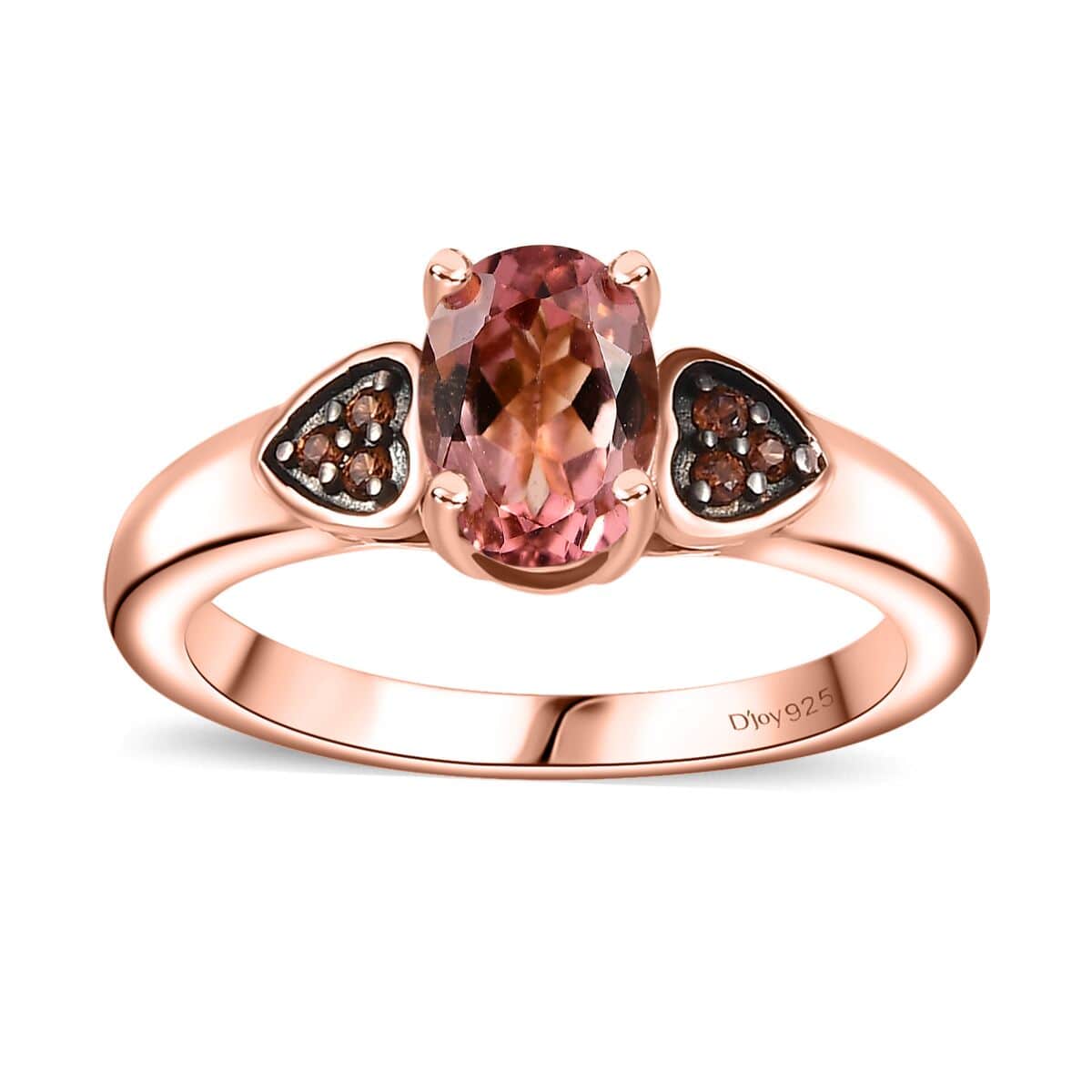 Premium Blush Tourmaline, Brown Zircon Heart Ring in 18K Vermeil RG Over Sterling Silver (Size 10.0) 0.90 ctw image number 0