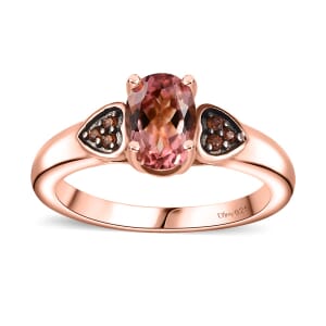 Premium Blush Tourmaline and Brown Zircon 0.90 ctw Heart Ring in 18K Vermeil Rose Gold Over Sterling Silver (Size 10.0)