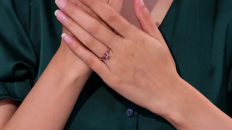 Premium Blush Tourmaline, Brown Zircon Heart Ring in 18K Vermeil RG Over Sterling Silver (Size 10.0) 0.90 ctw