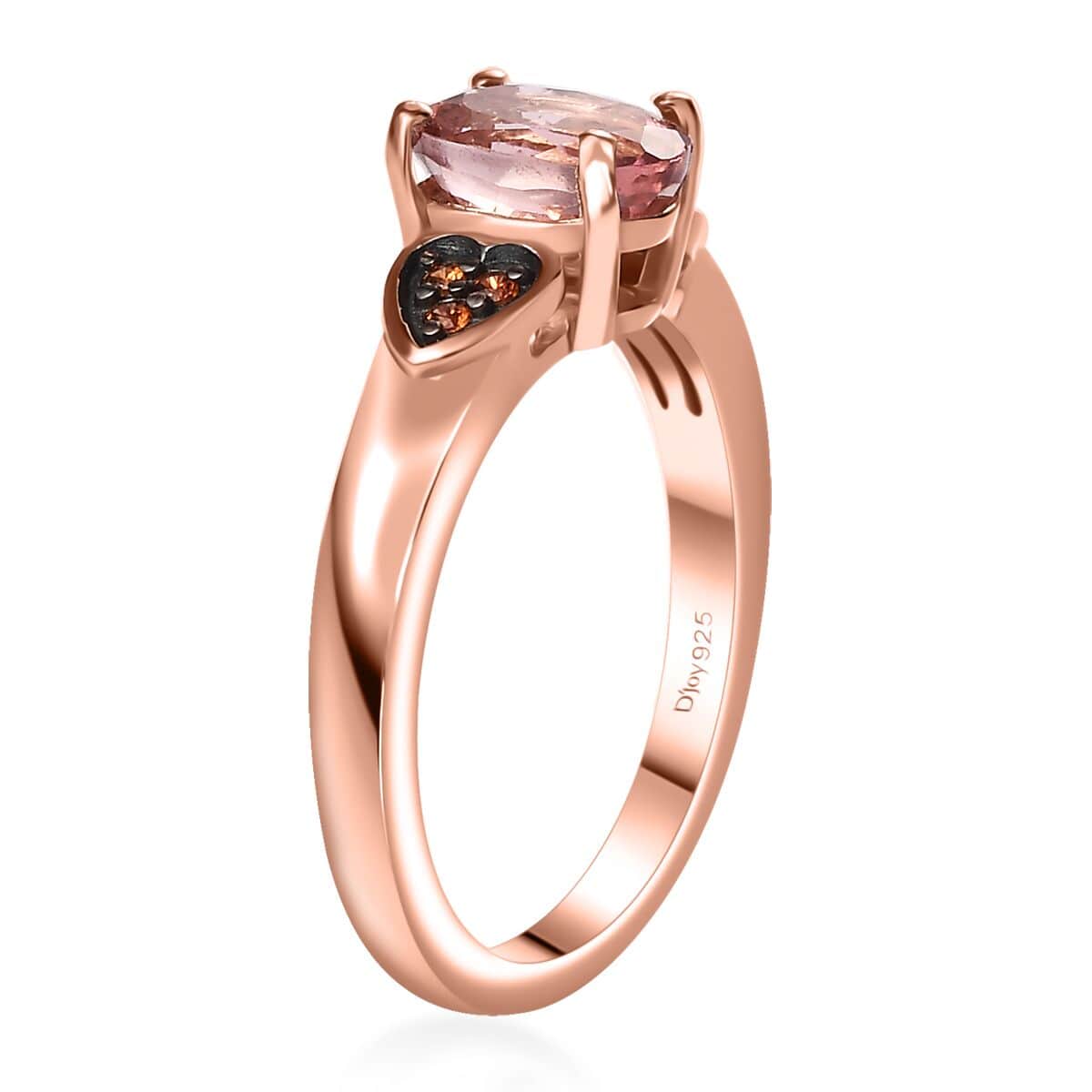 Premium Blush Tourmaline, Brown Zircon Heart Ring in 18K Vermeil RG Over Sterling Silver (Size 10.0) 0.90 ctw image number 3