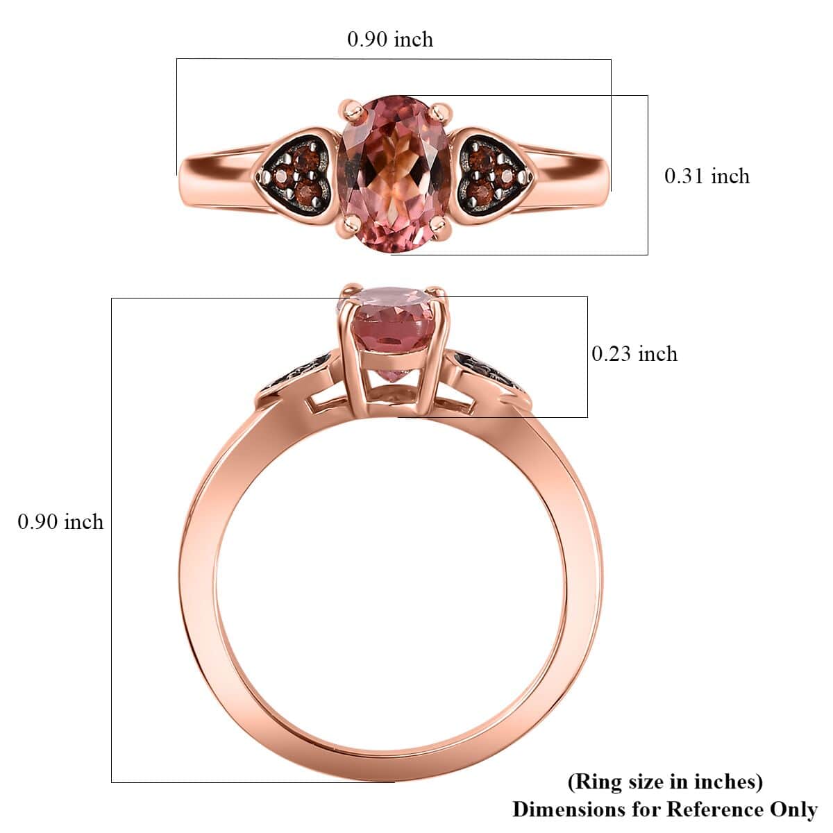 Premium Blush Tourmaline, Brown Zircon Heart Ring in 18K Vermeil RG Over Sterling Silver (Size 10.0) 0.90 ctw image number 5