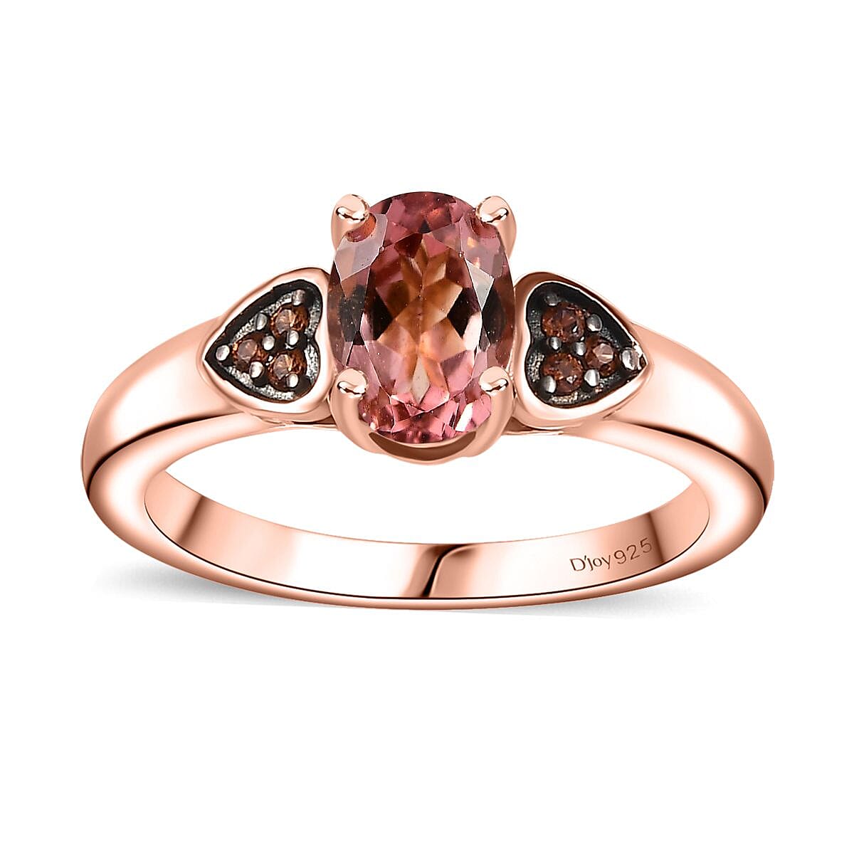 Premium Blush Tourmaline and Brown Zircon 0.90 ctw Heart Ring in 18K Vermeil Rose Gold Over Sterling Silver (Size 7.0) image number 0
