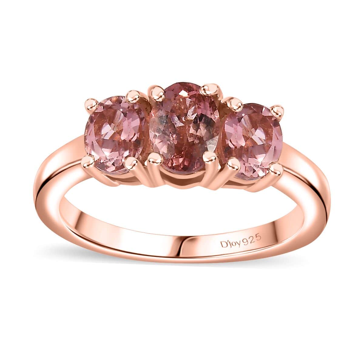 Premium Blush Tourmaline 1.35 ctw 3 Stone Ring in 18K Vermeil Rose Gold Over Sterling Silver image number 0