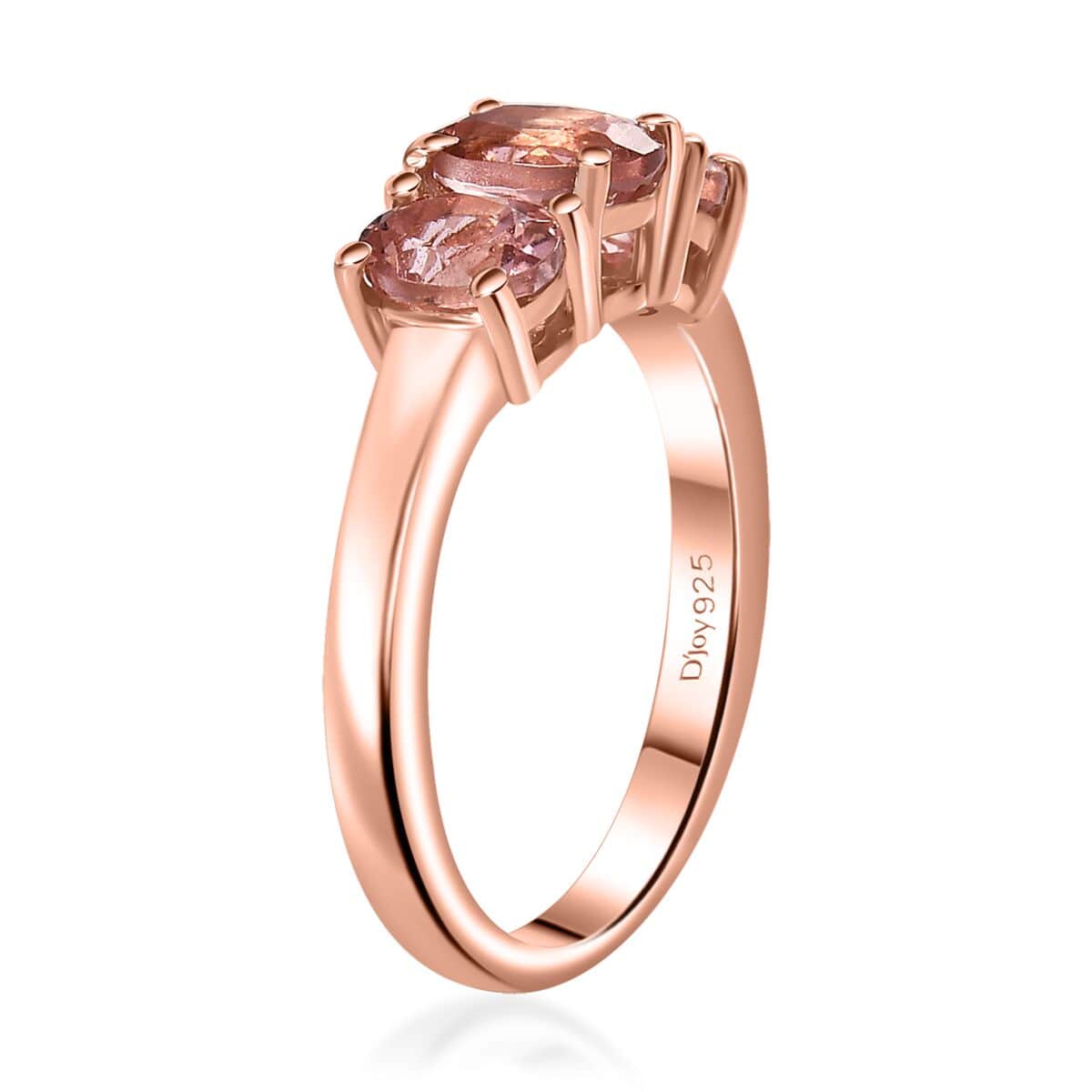 Premium Blush Tourmaline 1.35 ctw 3 Stone Ring in 18K Vermeil Rose Gold Over Sterling Silver image number 3