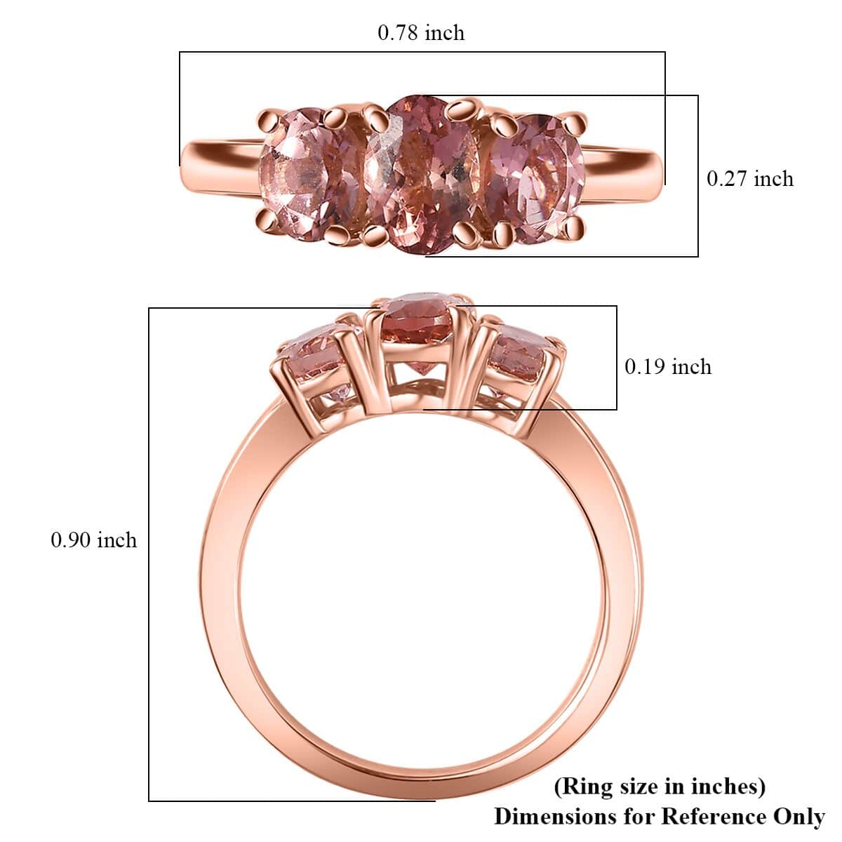 Premium Blush Tourmaline 1.35 ctw 3 Stone Ring in 18K Vermeil Rose Gold Over Sterling Silver image number 5