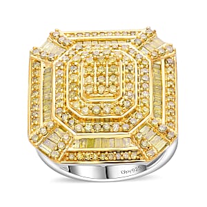 Yellow Diamond 1.50 ctw Ring in Platinum Over Sterling Silver (Size 7.0) 