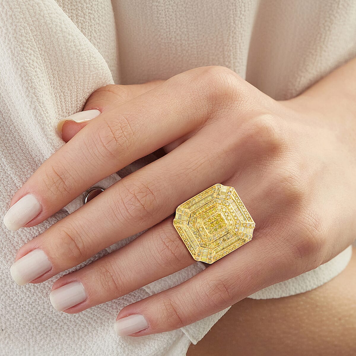 Yellow Diamond 1.50 ctw Ring in Platinum Over Sterling Silver (Size 7.0)  image number 1