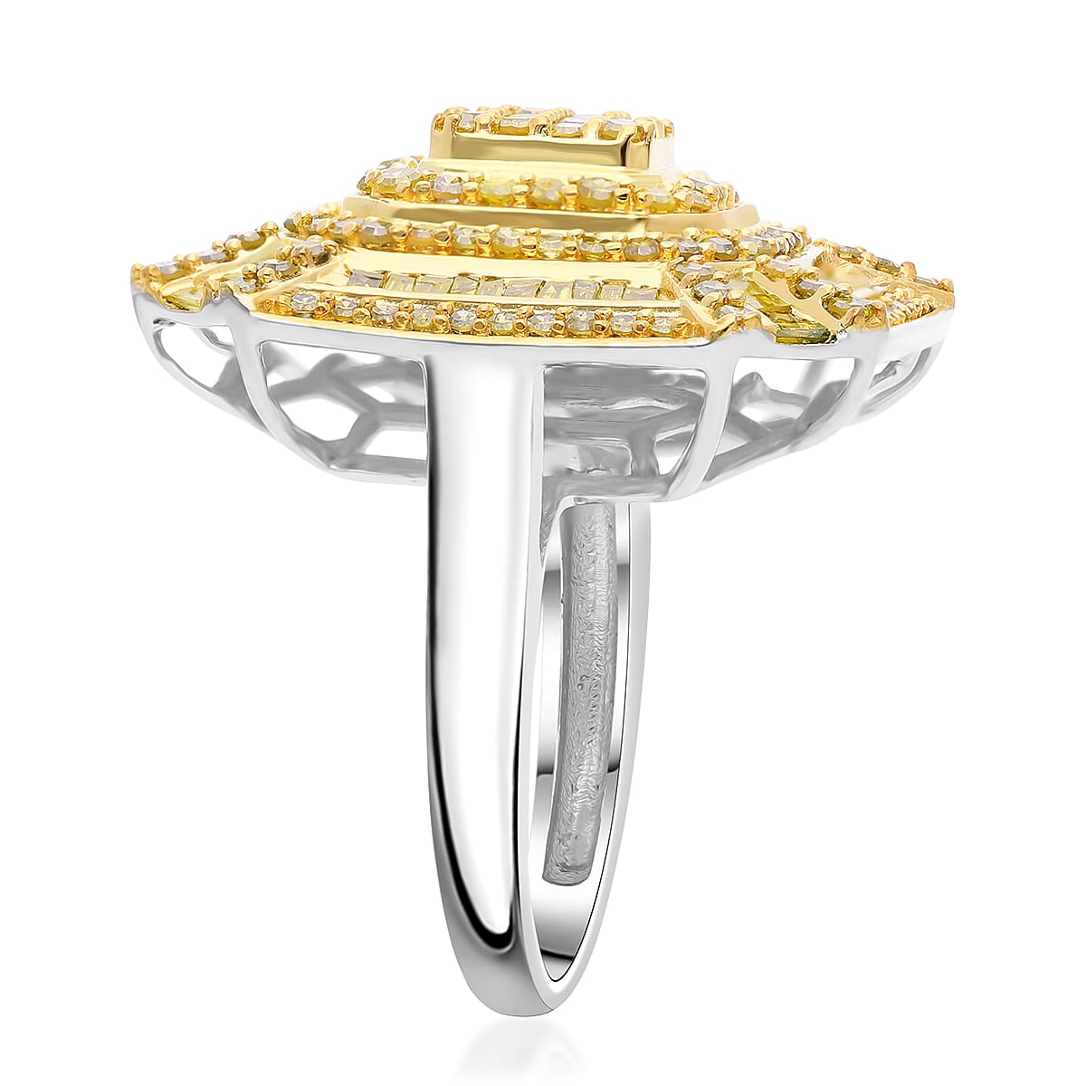 Yellow Diamond 1.50 ctw Ring in Platinum Over Sterling Silver (Size 7.0)  image number 2