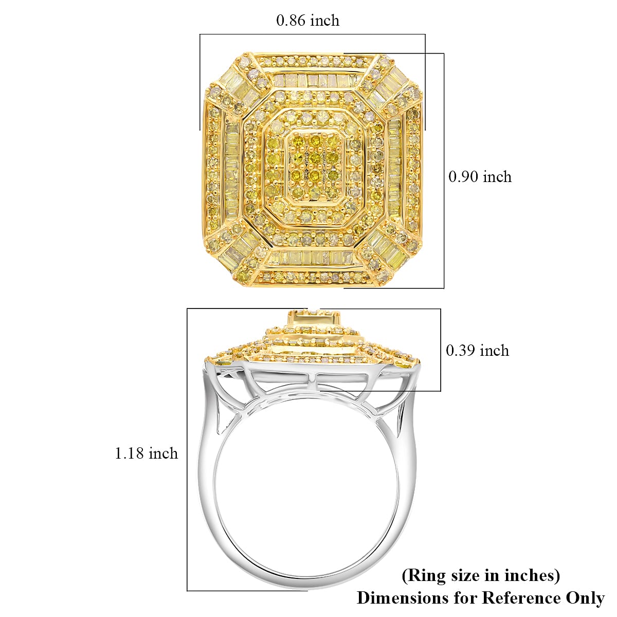 Yellow Diamond 1.50 ctw Ring in Platinum Over Sterling Silver (Size 7.0)  image number 3