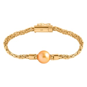 Bali Legacy South Sea Golden Cultured Pearl and Lab Grown Diamond Bracelet in 22K Vermeil Yellow Gold Over Sterling Silver (7.25 In)