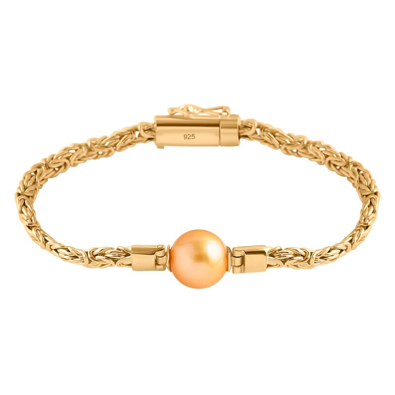 Bali Legacy South Sea Golden Cultured Pearl and Lab Grown Diamond Bracelet in 22K Vermeil Yellow Gold Over Sterling Silver (7.25 In)