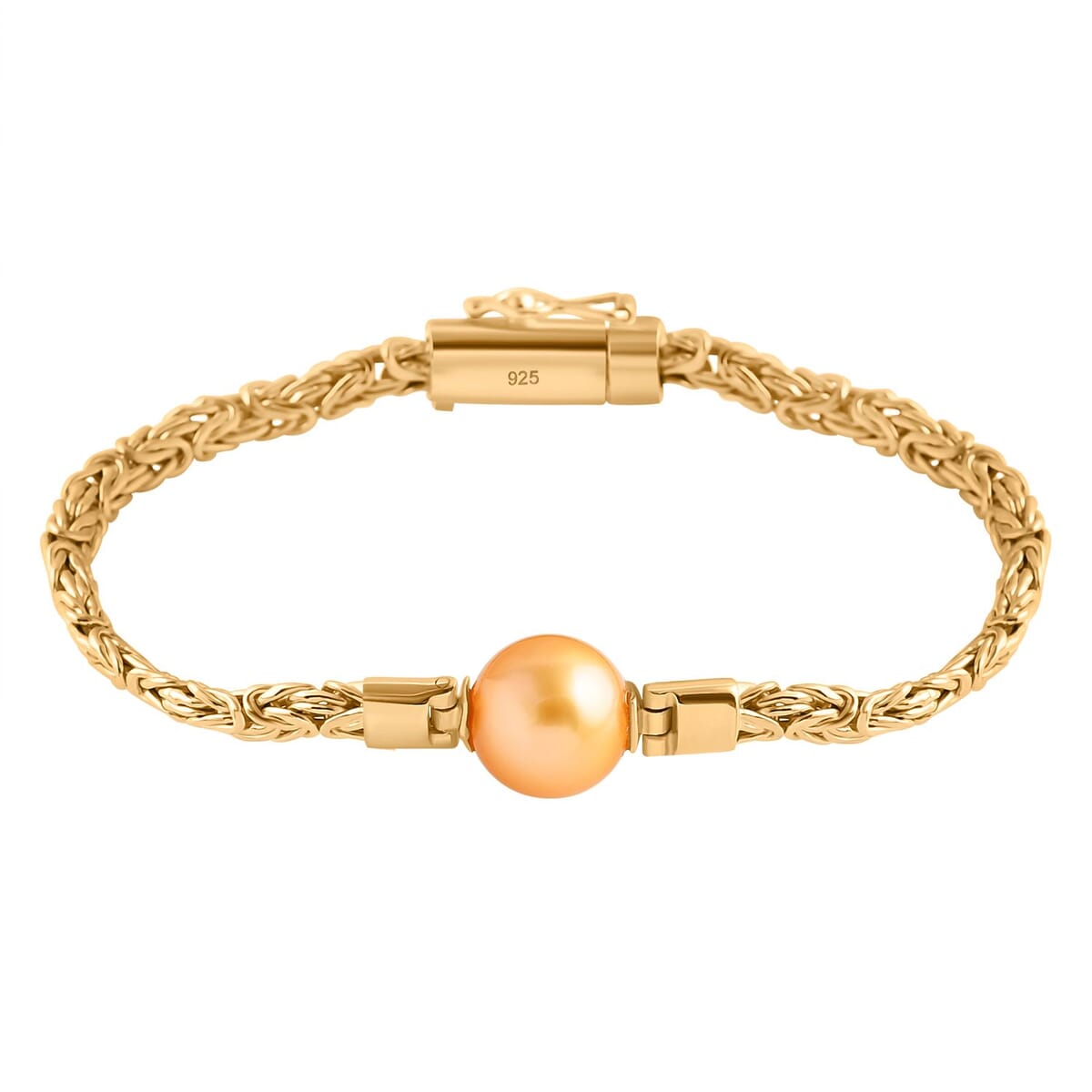 Bali Legacy South Sea Golden Cultured Pearl and Lab Grown Diamond Bracelet in 22K Vermeil Yellow Gold Over Sterling Silver (8.00 In) image number 0