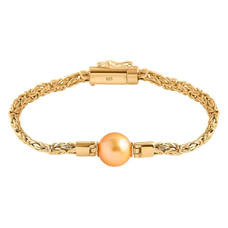 Bali Legacy South Sea Golden Cultured Pearl and Lab Grown Diamond Bracelet in 22K Vermeil Yellow Gold Over Sterling Silver (8.00 In)